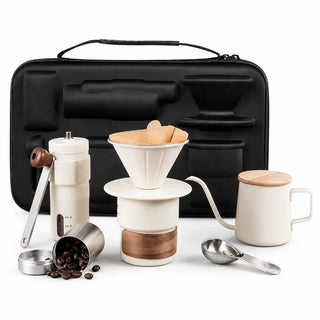 Yozcoffee 6-teiliges tragbares Pour-Over Kaffeeset mit manueller Kaffeemühle & Reiseetui — Produktbild