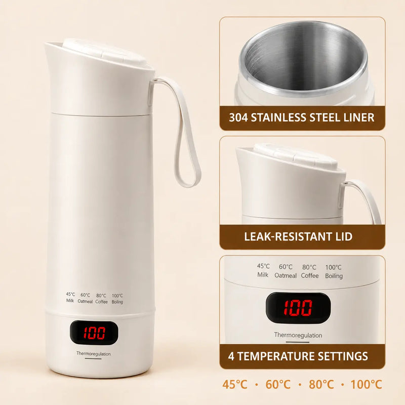 Tragbarer elektrischer Reisewasserkocher – 400 ml, 4 Temperaturstufen - Produktbild