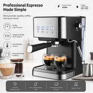 Espresso Coffee Machine 20 Bar 1.5L Stainless Steel Black: in a lifestyle coffee setup setup