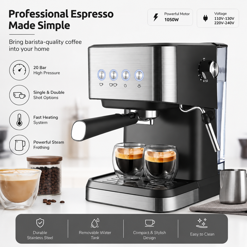 Espresso Coffee Machine 20 Bar 1.5L Stainless Steel Black: in a lifestyle coffee setup setup
