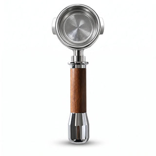 Yozcoffee E61-Siebträger 58 mm mit Holzgriff, bodenlos und mit Auslauf — Produktbild