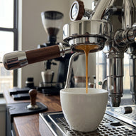 E61 Portafilter 58mm Wood Handle Bottomless & Spouted: bottomless spouted alternate angle full