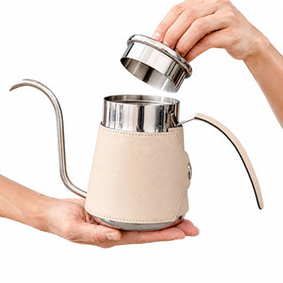 Yozcoffee Schwanenhals-Wasserkocher zum Aufgießen 600/700ml 304 Edelstahl Lederummantelt — Produktbild