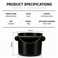 Coffee Knock Box 0.45L ABS Rubber Metal Espresso Bar: specifications infographic