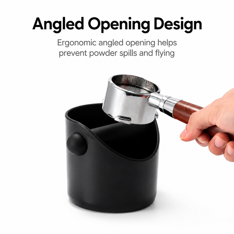 Yozcoffee coffee knock box with angled opening for espresso puck disposal