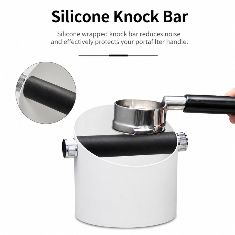 Stainless Steel Coffee Knock Box with Bar - detail view