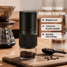 Yozcoffee electric grinder showing magnetic lock transparent grounds container and auto stop features