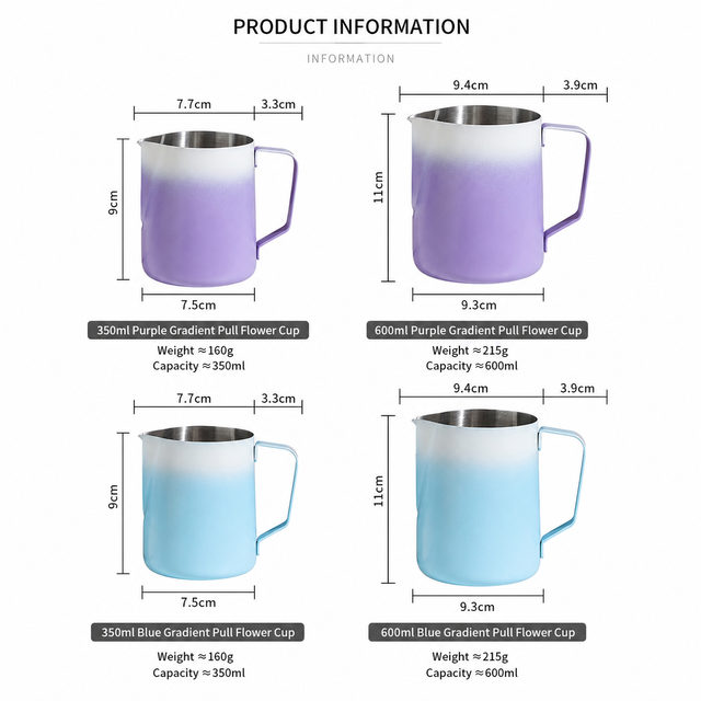 Alternate view of Gradient Milk Frothing Pitcher 350-600ml - size and compatibility chart