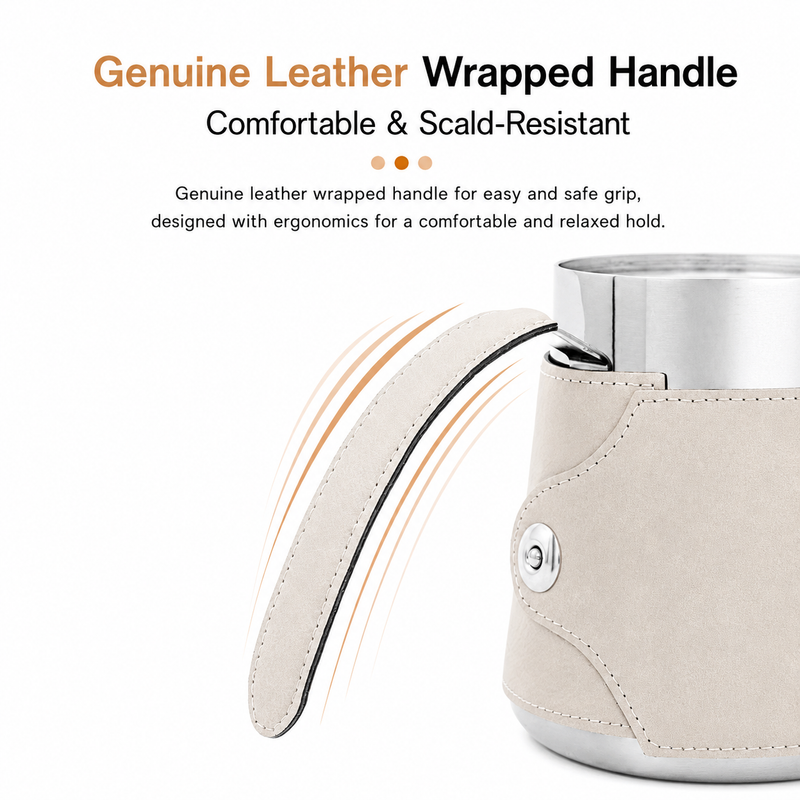 Leather-Wrapped Gooseneck Kettle 700ml - detail view