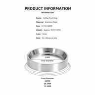 Espresso Dosing Funnel 51/53/58mm Magnetic Stainless Steel: size chart 51mm 53mm 58mm