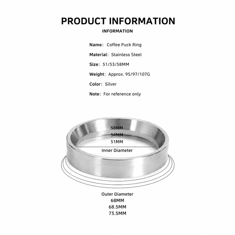 Magnetic Espresso Dosing Funnel Ring 51-58mm - size and compatibility chart