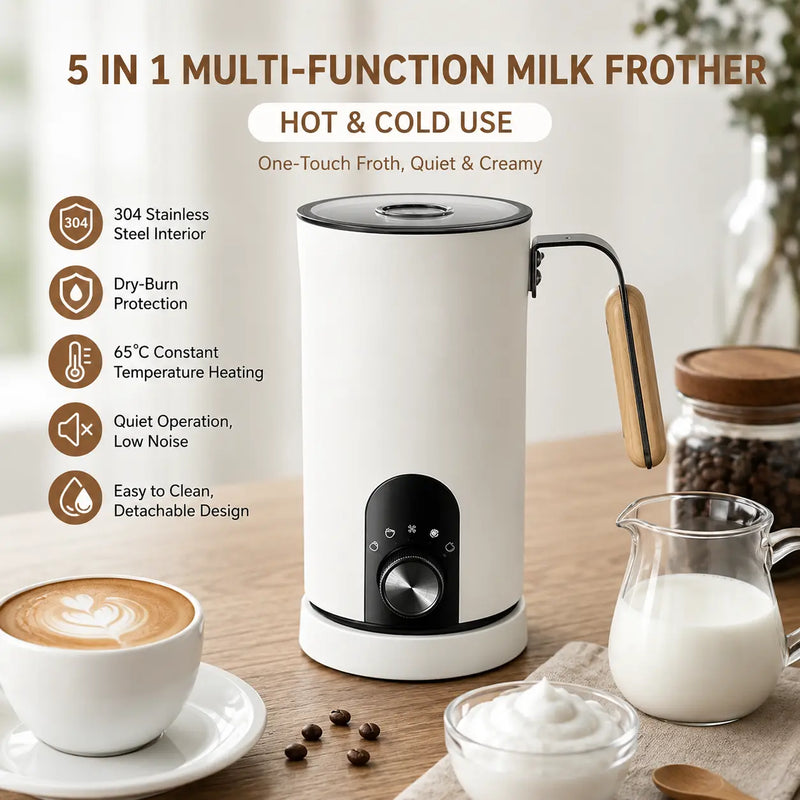 Yozcoffee 5-in-1 Automatic Milk Frother – Hot & Cold Foam for Latte & Cappuccino - Produktbild