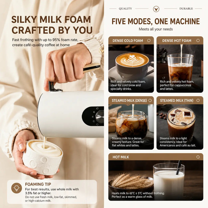 Yozcoffee 5-in-1 Automatic Milk Frother – Hot & Cold Foam for Latte & Cappuccino - Produktbild