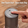 Yozcoffee one touch start smart auto stop grinder top button close up