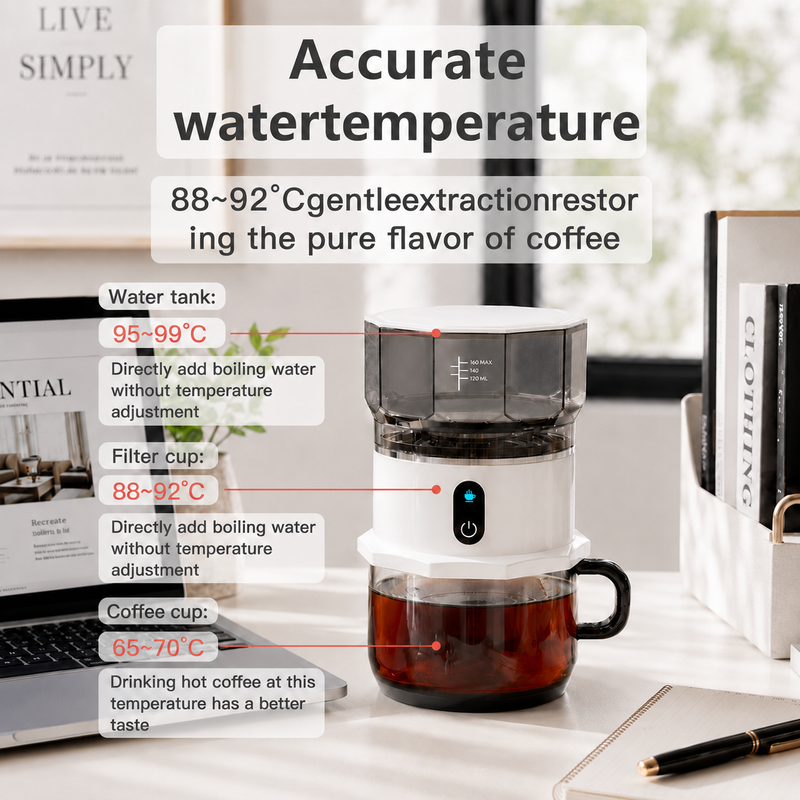 Yozcoffee portable automatic coffee maker temperature guide for gentle coffee extraction