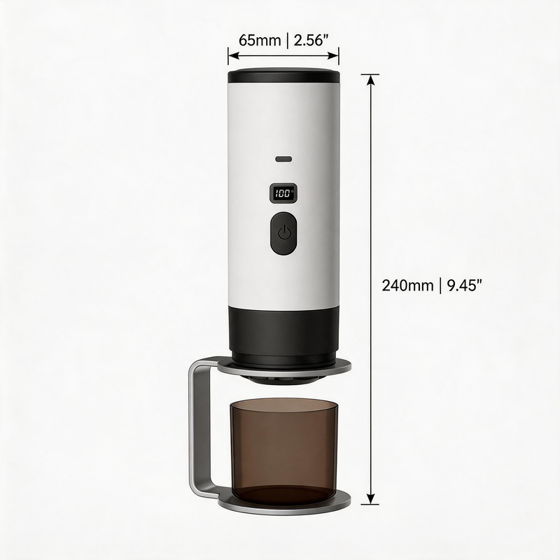 Yozcoffee portable capsule espresso maker dimensions 65mm diameter and 240mm height