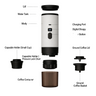 Yozcoffee portable espresso maker exploded parts view with lid water tank charging port capsule holders and ground coffee basket