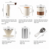 6-Piece Portable Pour-Over Coffee Set with Manual Grinder &: specifications infographic