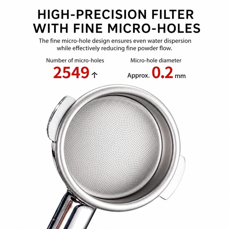 Yozcoffee pure titanium espresso filter basket with 2549 fine micro holes and 0.2 mm hole diameter