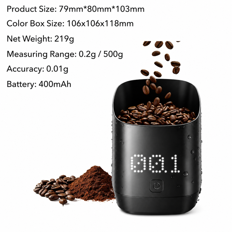 Rechargeable Digital Coffee Scale 0.3-2000g - size and compatibility chart