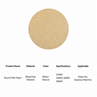 Moka Pot Coffee Filter Paper 53-58mm Wood Pulp 100-Pack: spec card
