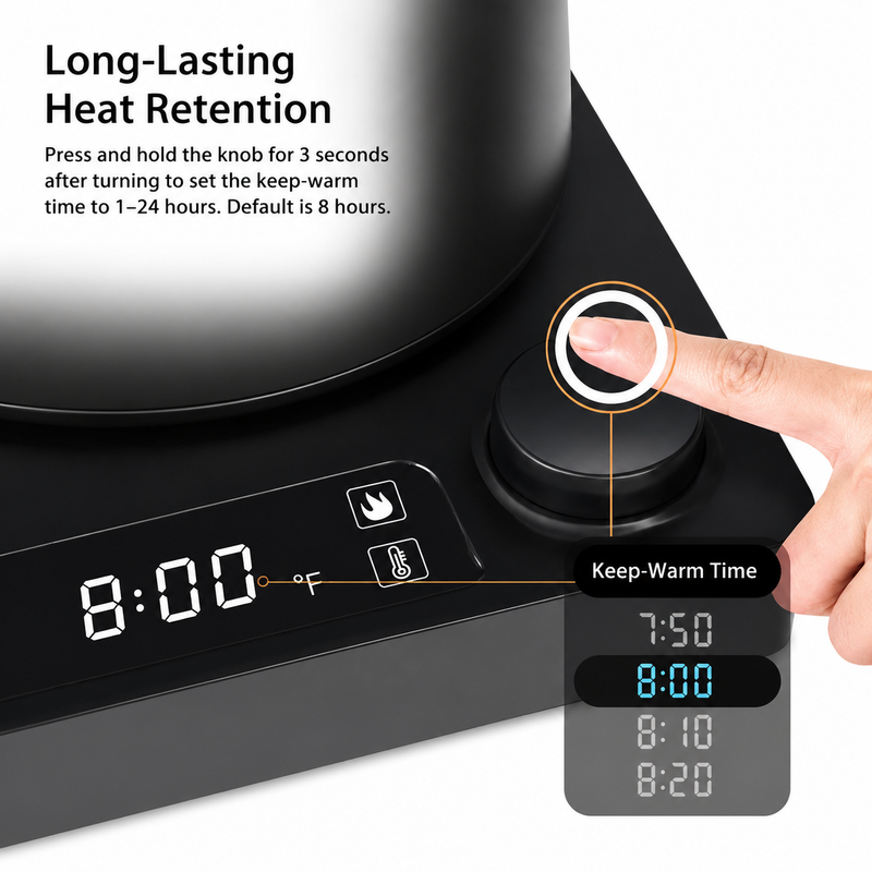 Smart Electric Gooseneck Kettle, 0.9L ±1°C Control: temperature keep warm