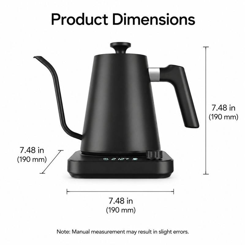 Smart Gooseneck Kettle 0.9L Variable Temp - size and compatibility chart