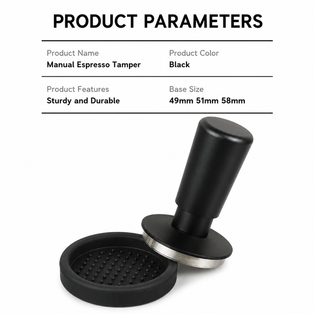 Alternate view of Spring-Loaded Espresso Tamper 49-58mm Stainless - size and compatibility chart
