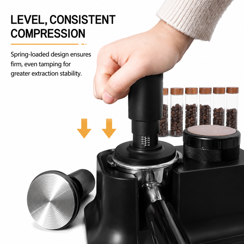 Spring Loaded Tamper WDT Distributor 51/53/58.35mm Stainless: yozcoffee spring loaded tamper magnetic needle distributor (4)