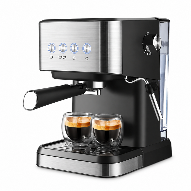 Yozcoffee stainless steel 20 bar espresso machine with steam wand and two espresso cups