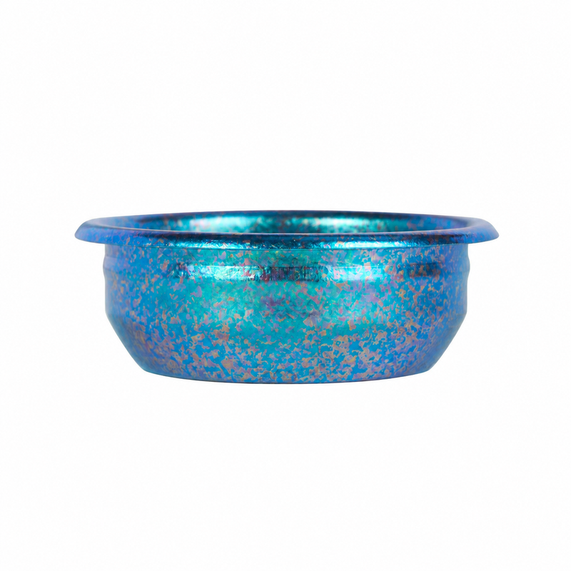 Yozcoffee titanium coffee powder bowl in Ocean Blue iridescent finish side view