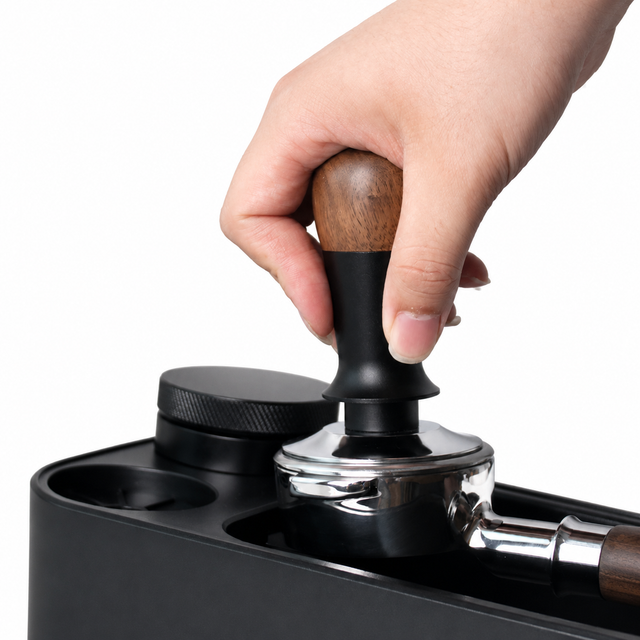 Alternate view of Constant Force Espresso Tamper with Walnut - in use