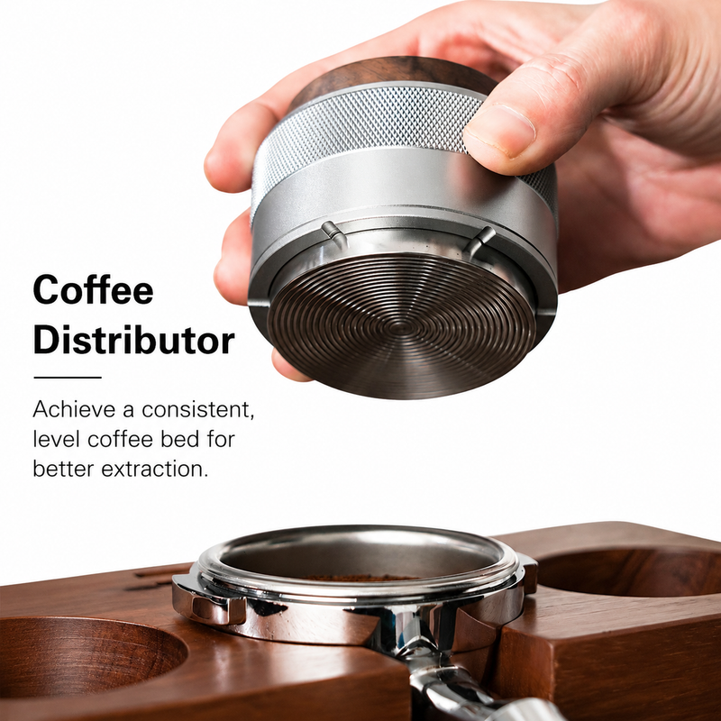 2-in-1 Espresso Distributor & Tamper Walnut - size and compatibility chart