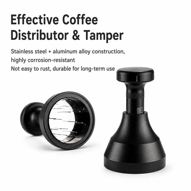 WDT Espresso Distributor 51/53/58mm Stainless Steel Needle: adjustable black front