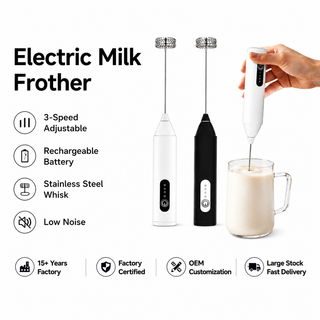 Alternate view of Rechargeable Electric Milk Frother, 3-Speed Whisk: features